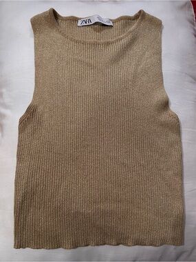 Zara Gold Shimmer Tank Top Medium EUC